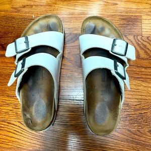 Birkenstock Arizona White Leather slide sandals